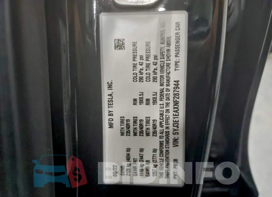 5YJ3E1EAXNF287944 Photo# 12