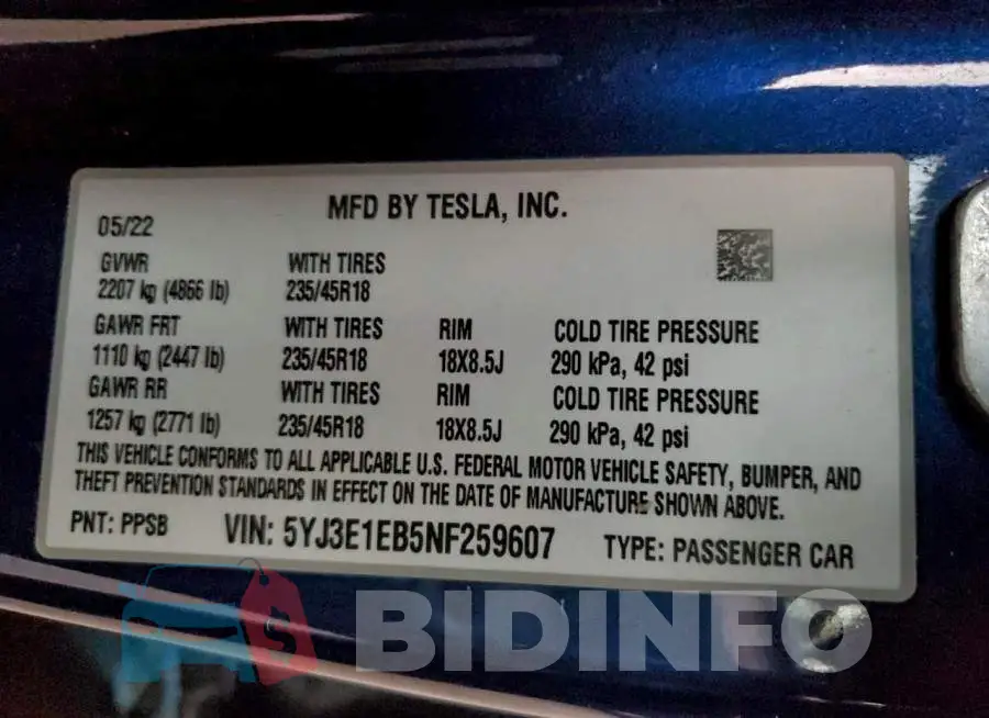5YJ3E1EB5NF259607 Photo# 12