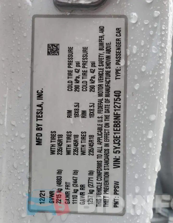 5YJ3E1EB8NF127540 Photo# 12