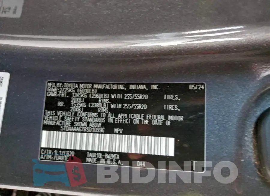 5TDAAAA67RS010996 Photo# 13