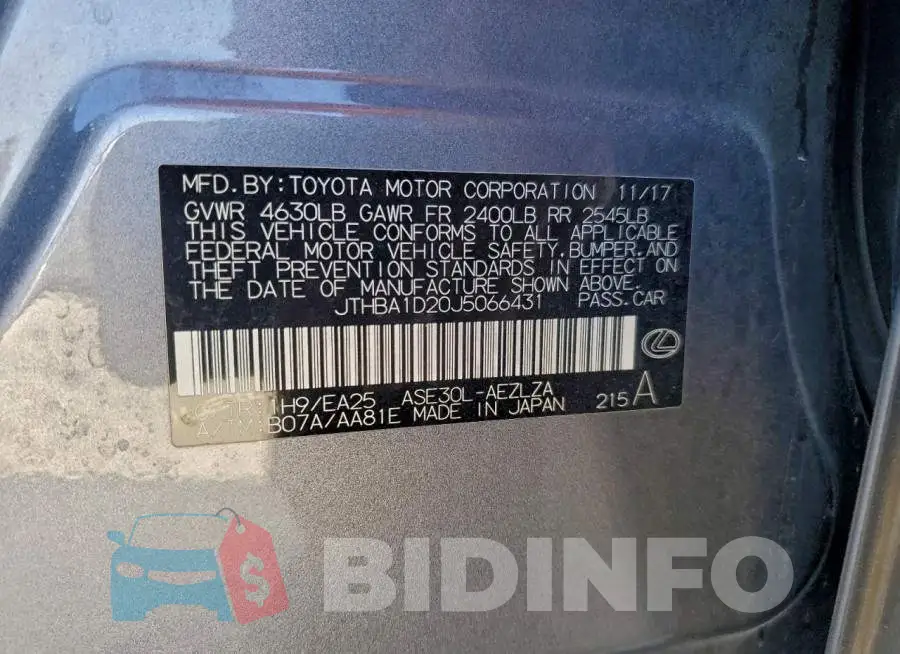 JTHBA1D20J5066431 Photo# 12