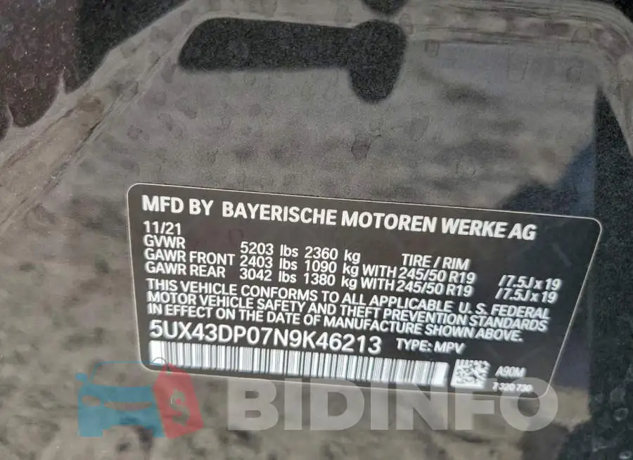 5UX43DP07N9K46213 Photo# 13