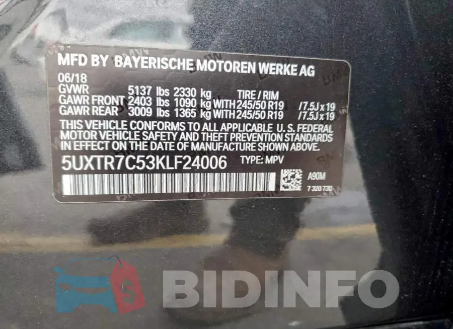 5UXTR7C53KLF24006 Photo# 14