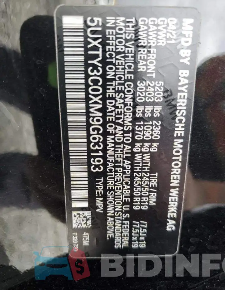 5UXTY3C0XM9G63193 Photo# 13