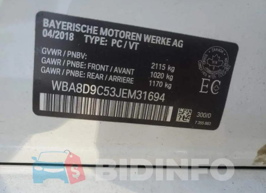 WBA8D9C53JEM31694 Photo# 13