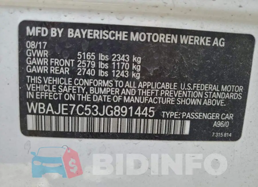WBAJE7C53JG891445 Photo# 12