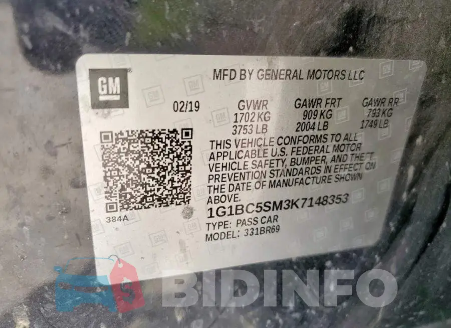 1G1BC5SM3K7148353 Photo# 13