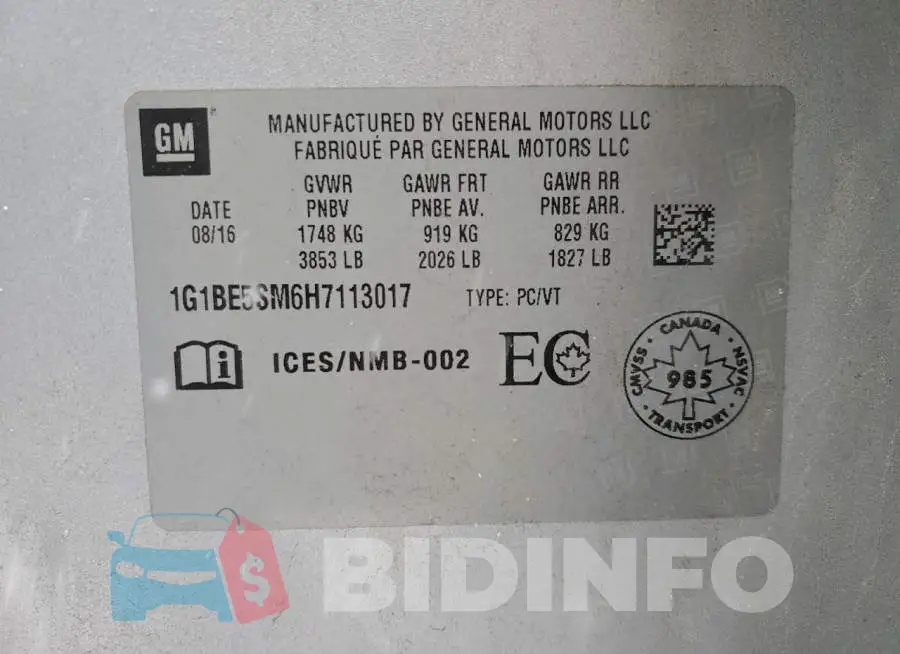 1G1BE5SM6H7113017 Photo# 12