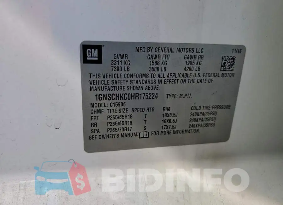 1GNSCHKC0HR175224 Photo# 13