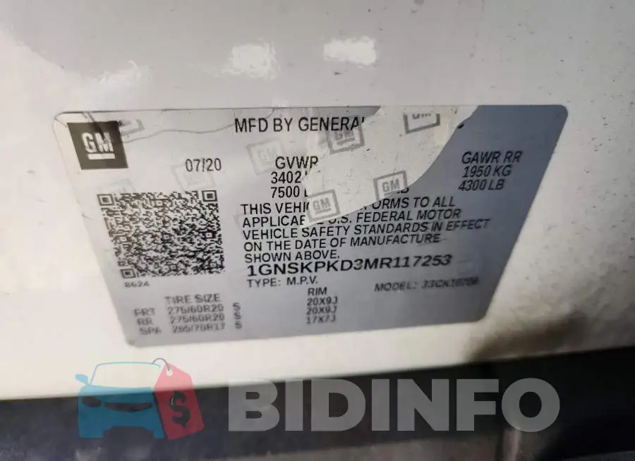 1GNSKPKD3MR117253 Photo# 13