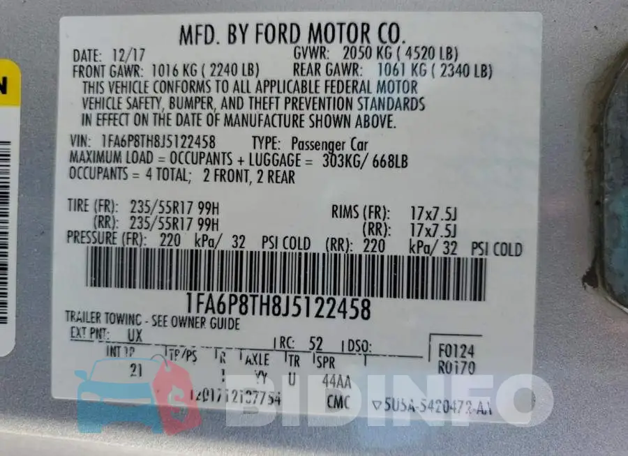 1FA6P8TH8J5122458 Photo# 12