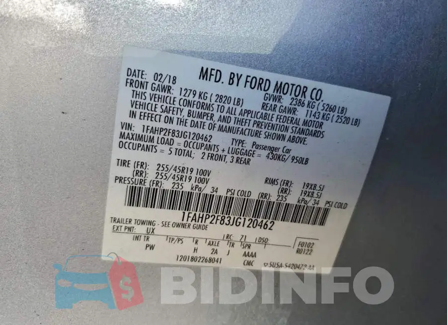 1FAHP2F83JG120462 Photo# 12