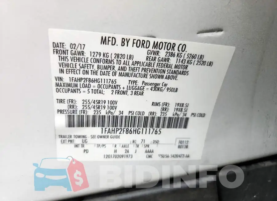 1FAHP2F86HG111765 Photo# 12