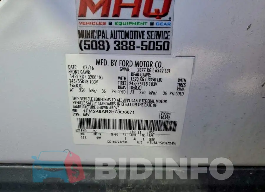 1FM5K8AR2HGA36671 Photo# 13