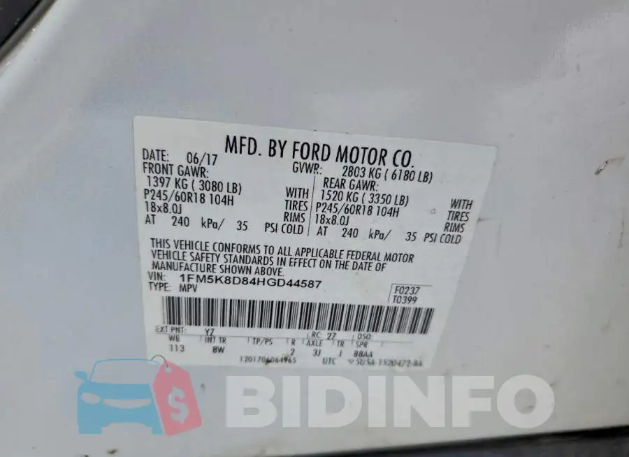 1FM5K8D84HGD44587 Photo# 13