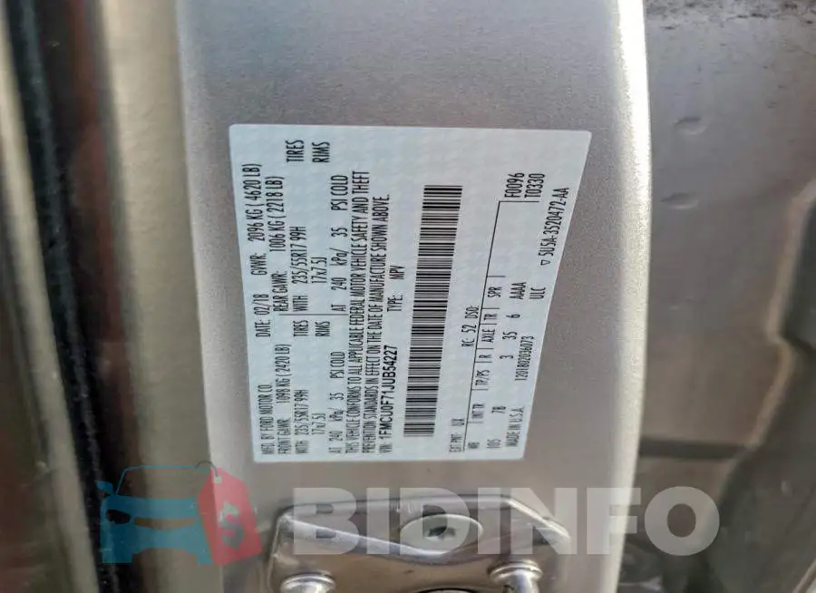 1FMCU0F71JUB54227 Photo# 13