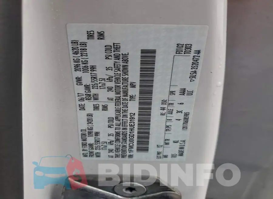 1FMCU0GD1HUE31912 Photo# 13