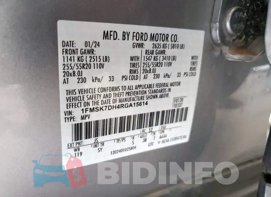 1FMSK7DH4RGA15614 Photo# 13