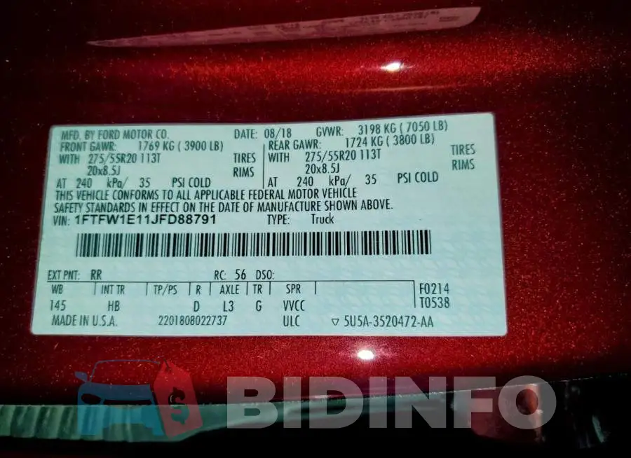 1FTFW1E11JFD88791 Photo# 12
