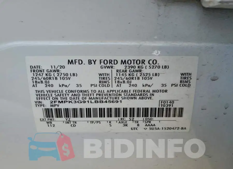 2FMPK3G91LBB45691 Photo# 14