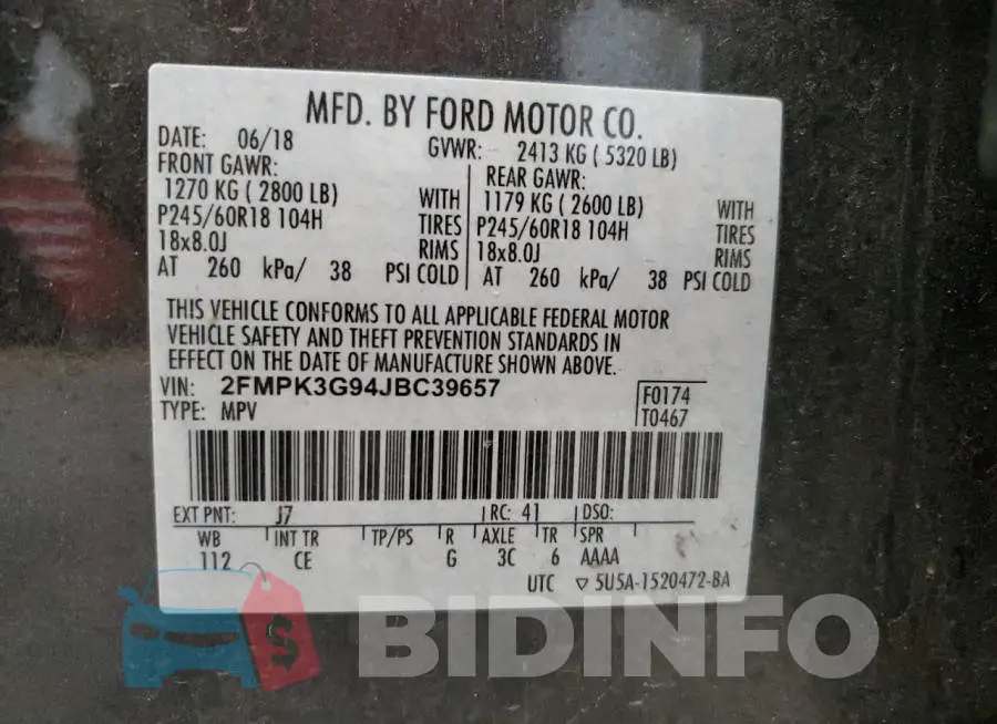 2FMPK3G94JBC39657 Photo# 13