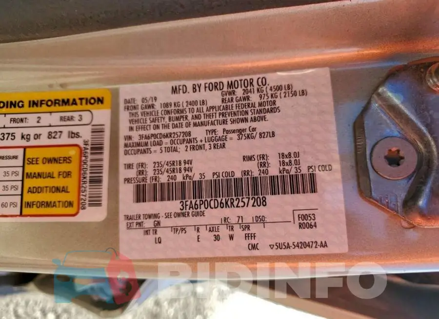 3FA6P0CD6KR257208 Photo# 12