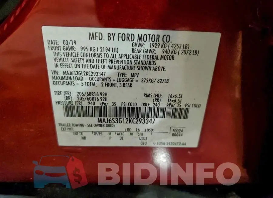 MAJ6S3GL2KC293347 Photo# 13