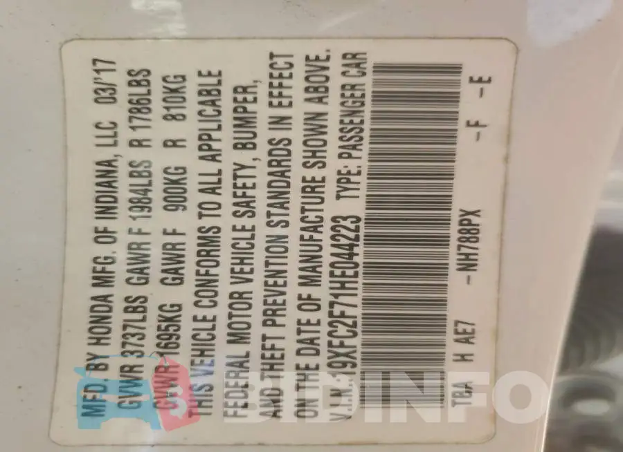 19XFC2F71HE044223 Photo# 13