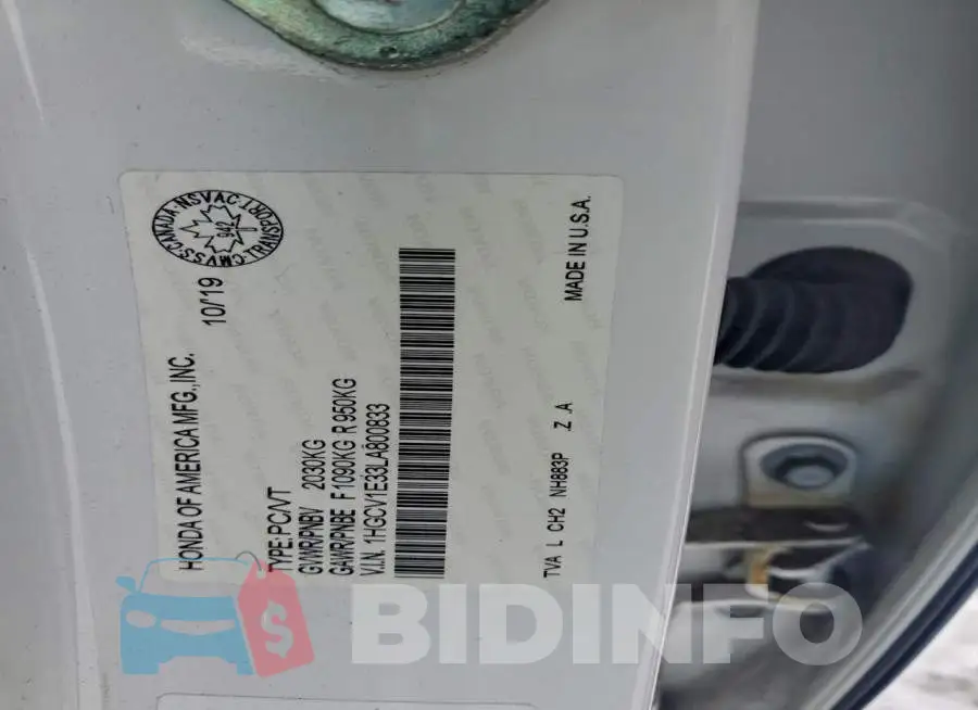 1HGCV1E33LA800833 Photo# 13