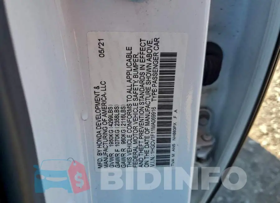 1HGCV1F11MA069916 Photo# 12