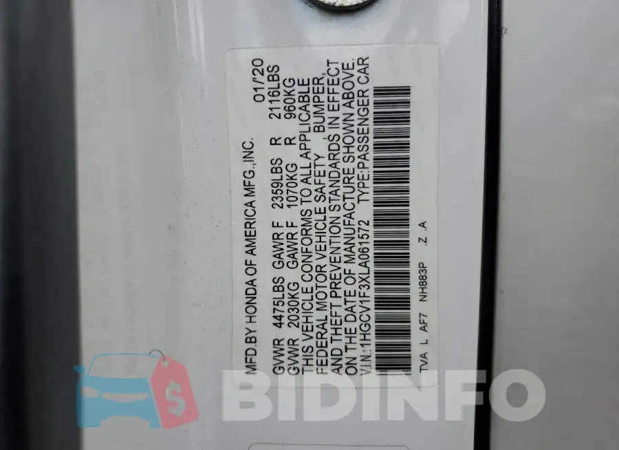 1HGCV1F3XLA061572 Photo# 12
