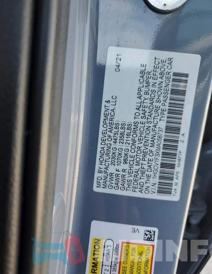 1HGCV1F3XMA058737 Photo# 12