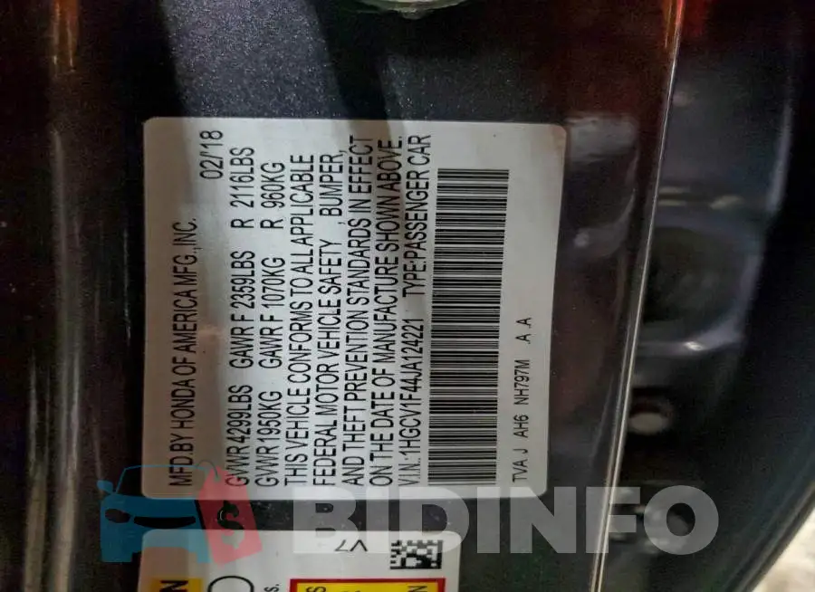 1HGCV1F44JA124221 Photo# 12