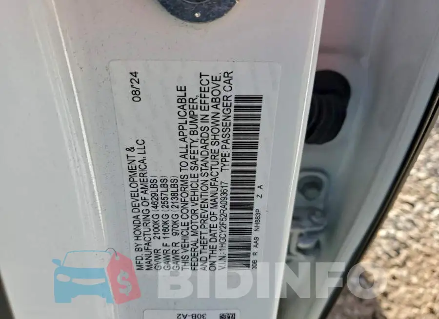 1HGCY2F52RA093617 Photo# 12