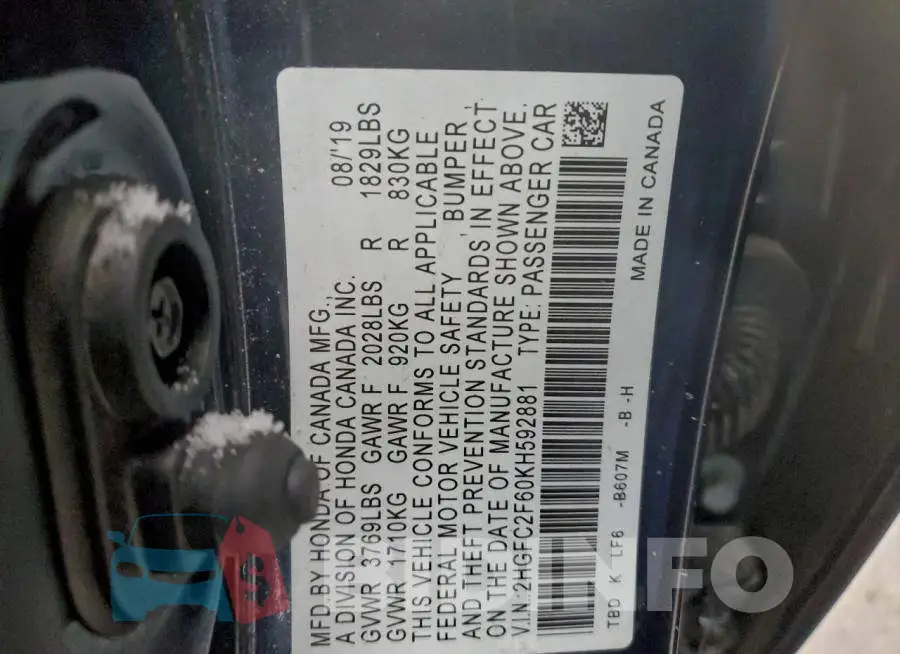 2HGFC2F60KH592881 Photo# 12