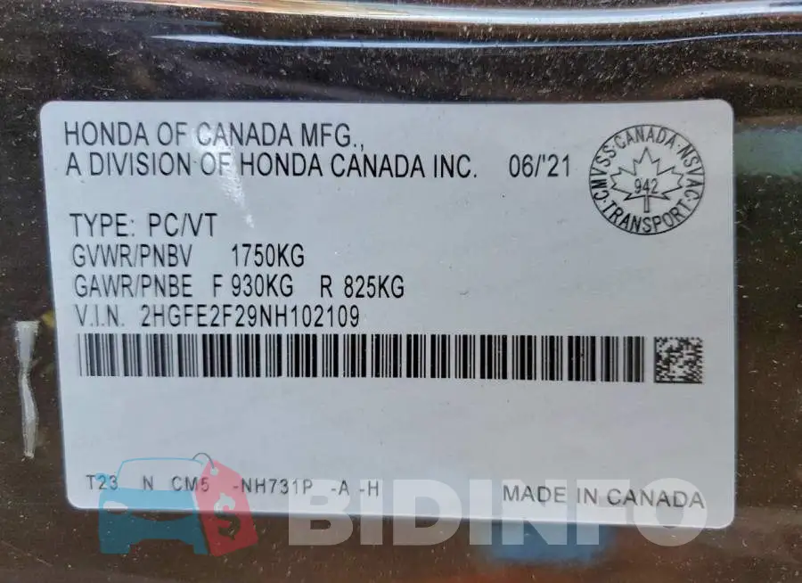 2HGFE2F29NH102109 Photo# 12