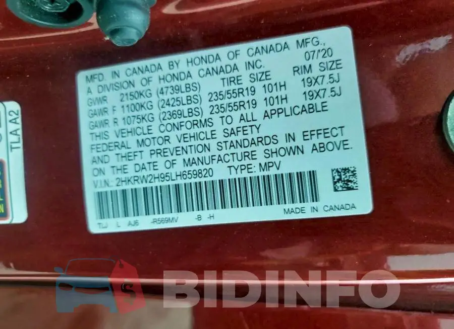 2HKRW2H95LH659820 Photo# 14
