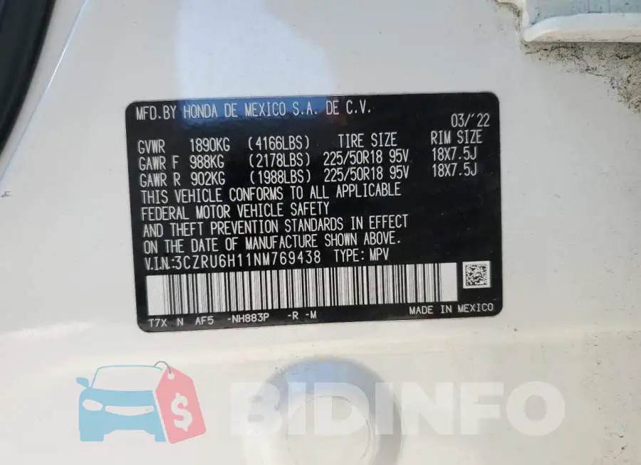 3CZRU6H11NM769438 Photo# 14