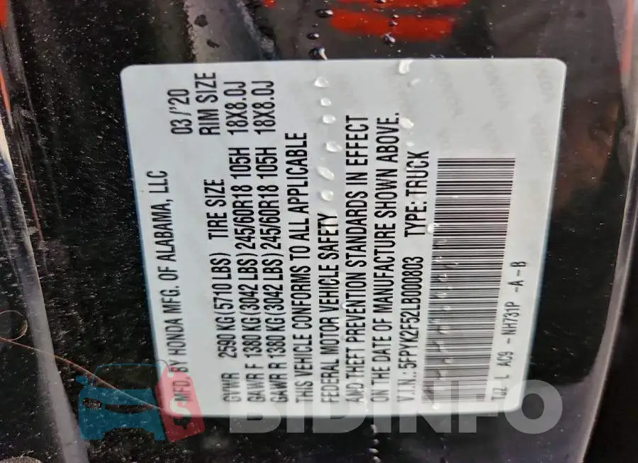 5FPYK2F52LB000803 Photo# 12
