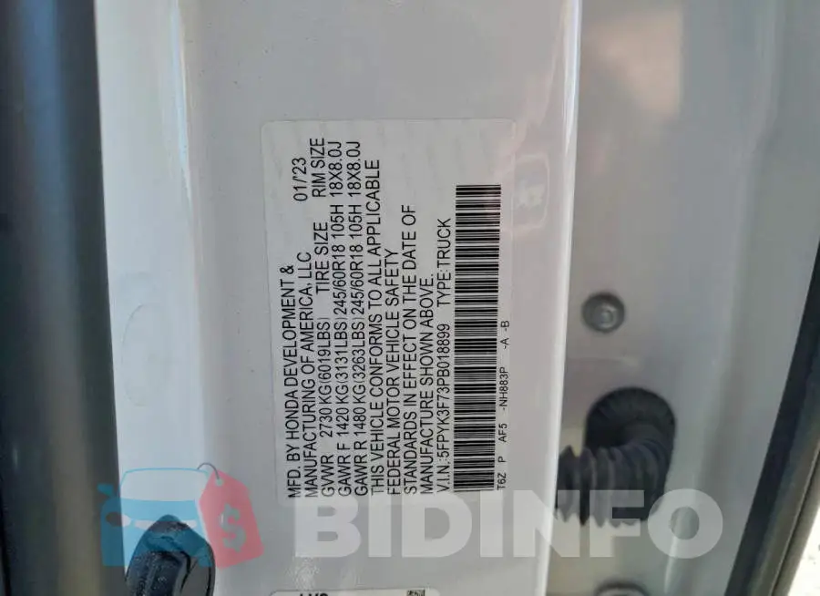 5FPYK3F73PB018899 Photo# 12