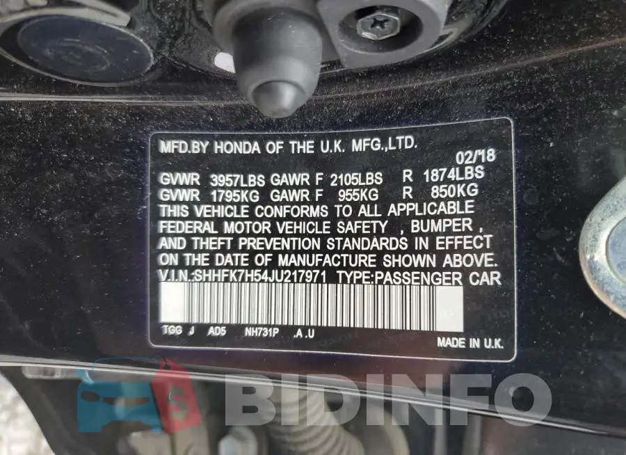 SHHFK7H54JU217971 Photo# 12