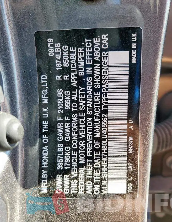 SHHFK7H80LU405562 Photo# 13