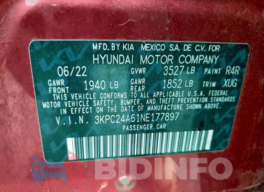 3KPC24A61NE177897 Photo# 12