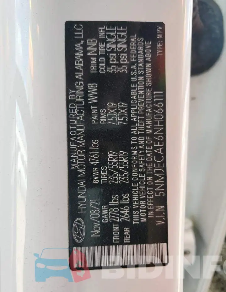 5NMJECAE6NH066111 Photo# 14