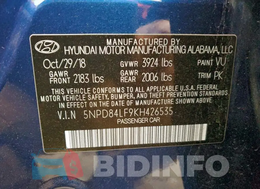 5NPD84LF9KH426535 Photo# 12