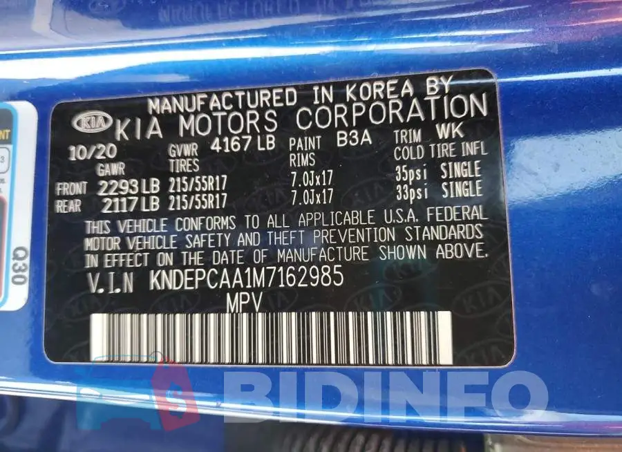 KNDEPCAA1M7162985 Photo# 13