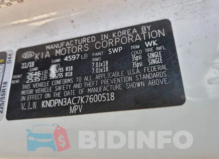 KNDPN3AC7K7600518 Photo# 13