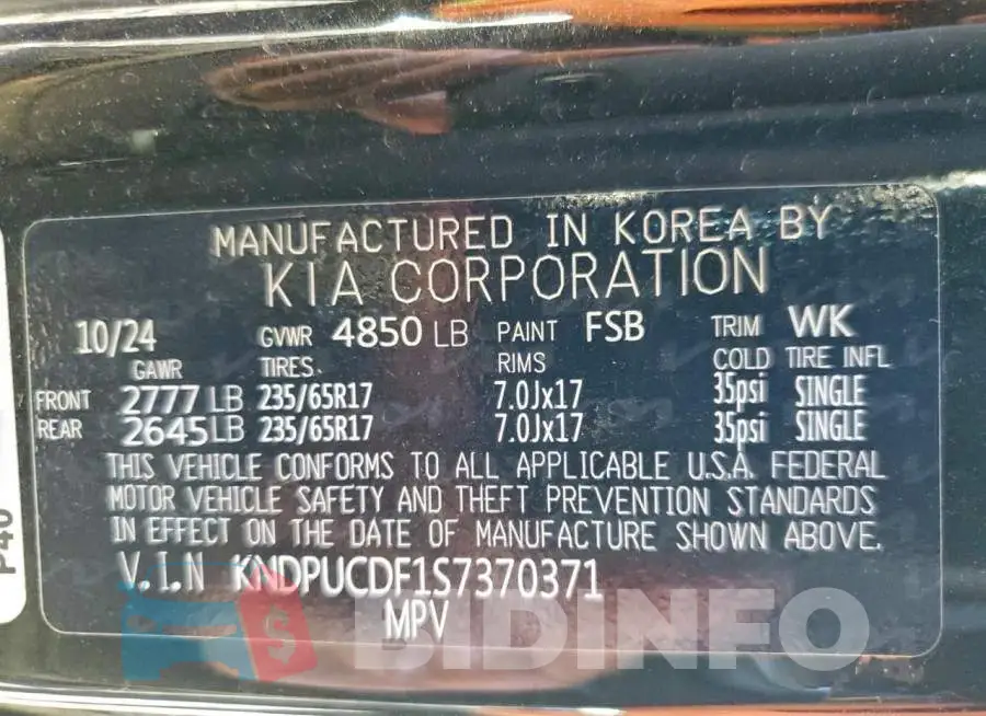 KNDPUCDF1S7370371 Photo# 12