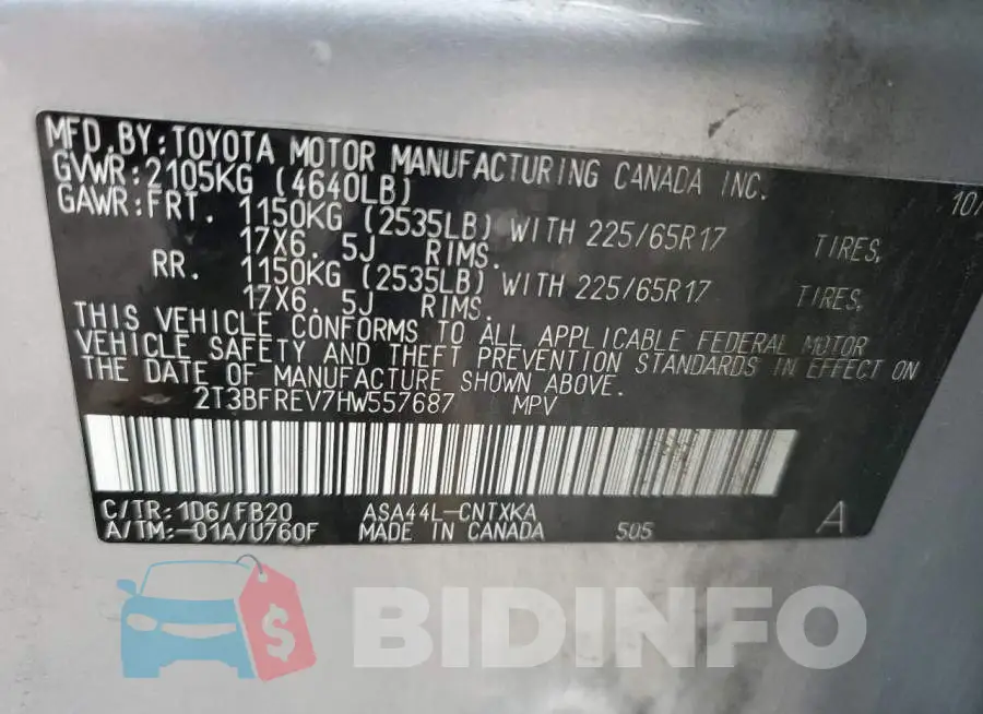 2T3BFREV7HW557687 Photo# 13