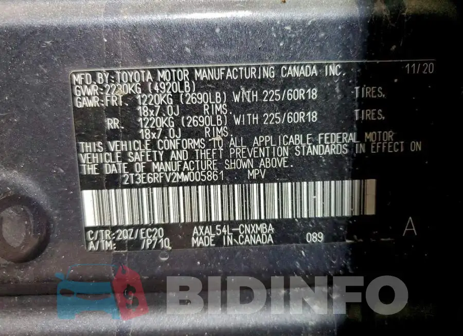 2T3E6RFV2MW005861 Photo# 13